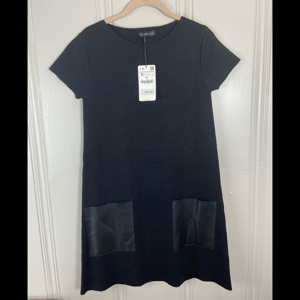 Zara black dress shirt with pleather pockets sz M